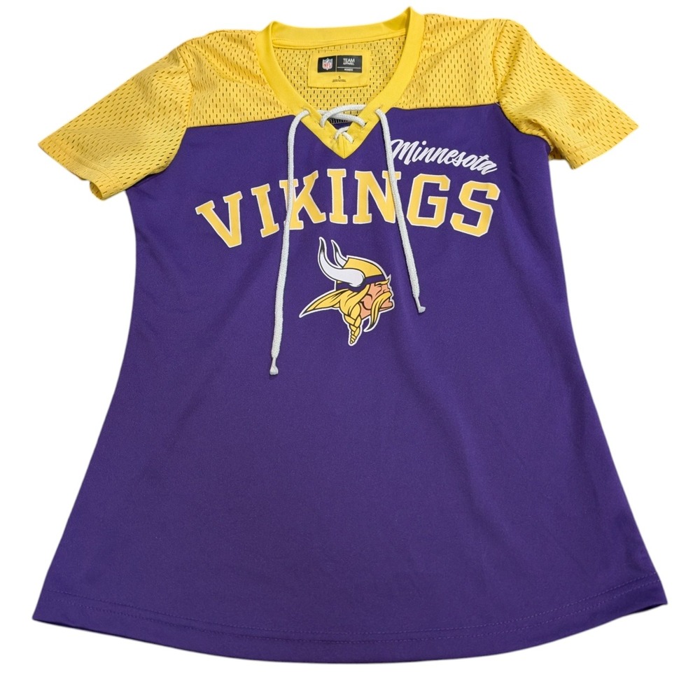 NFL Team Apparel Minnesota Vikings Womens Small Purple Gold Lace Up Jersey Shirt